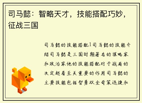 司马懿：智略天才，技能搭配巧妙，征战三国