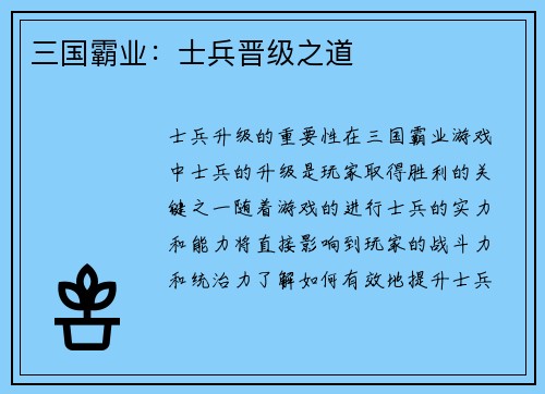 三国霸业：士兵晋级之道